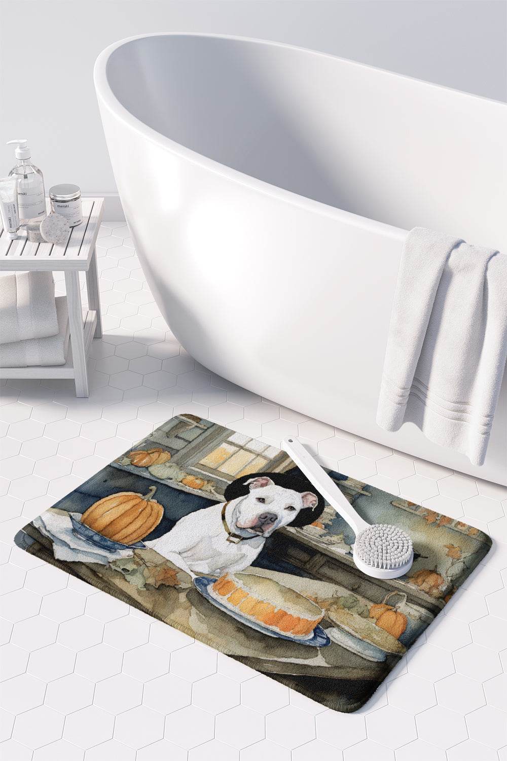 Pit Bull Terrier Fall Kitchen Pumpkins Memory Foam Kitchen Mat - Loft&Timber