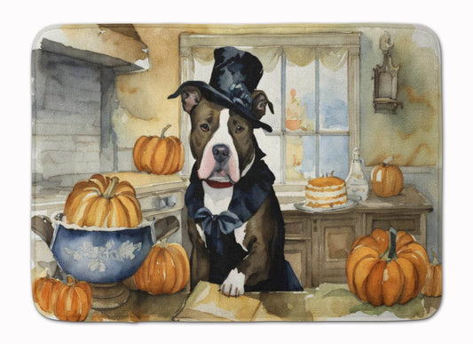 Pit Bull Terrier Fall Kitchen Pumpkins Memory Foam Kitchen Mat - Loft&Timber