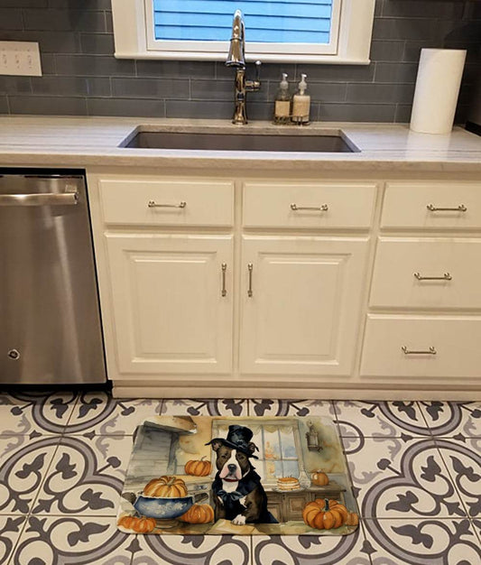 Pit Bull Terrier Fall Kitchen Pumpkins Memory Foam Kitchen Mat - Loft&Timber