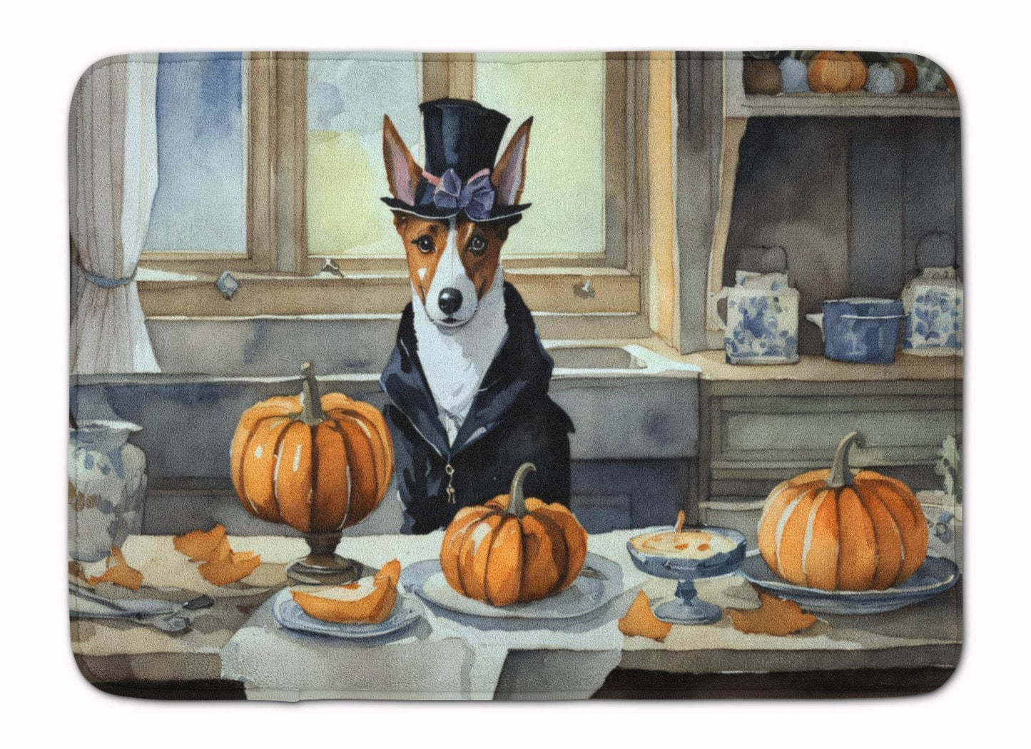 Basenji Fall Kitchen Pumpkins Memory Foam Kitchen Mat - Loft&Timber