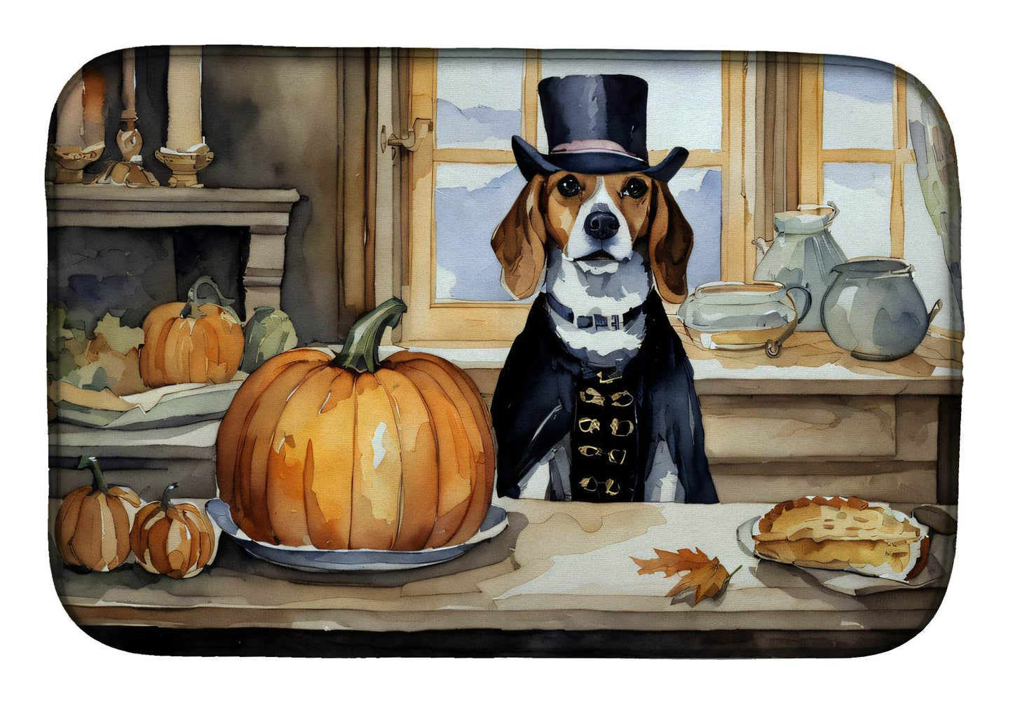 Beagle Fall Kitchen Pumpkins Dish Drying Mat - Loft&Timber