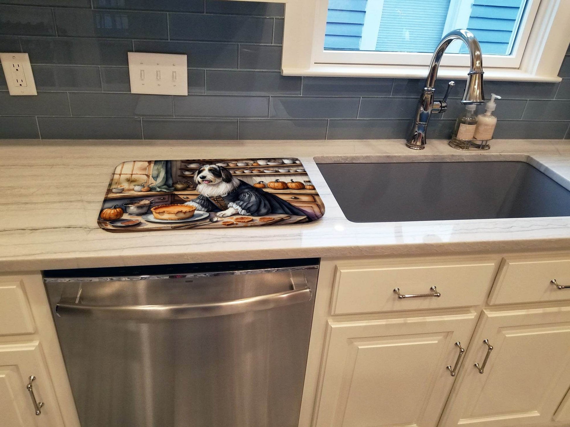 Bearded Collie Fall Kitchen Pumpkins Dish Drying Mat - Loft&Timber