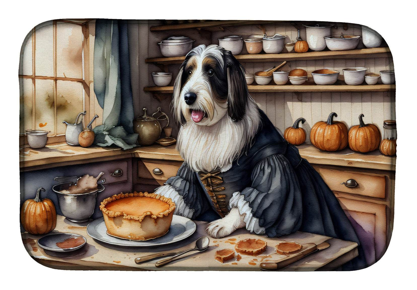 Bearded Collie Fall Kitchen Pumpkins Dish Drying Mat - Loft&Timber