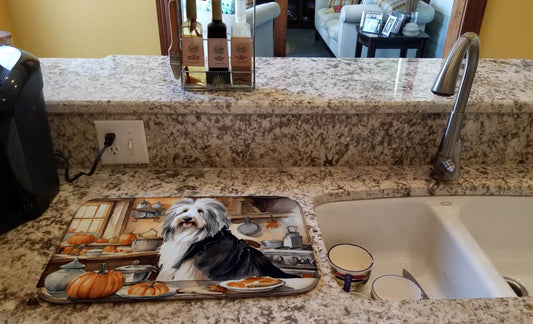 Bearded Collie Fall Kitchen Pumpkins Dish Drying Mat - Loft&Timber