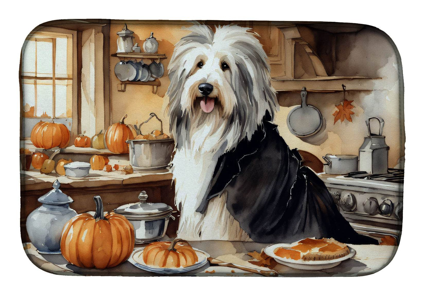 Bearded Collie Fall Kitchen Pumpkins Dish Drying Mat - Loft&Timber