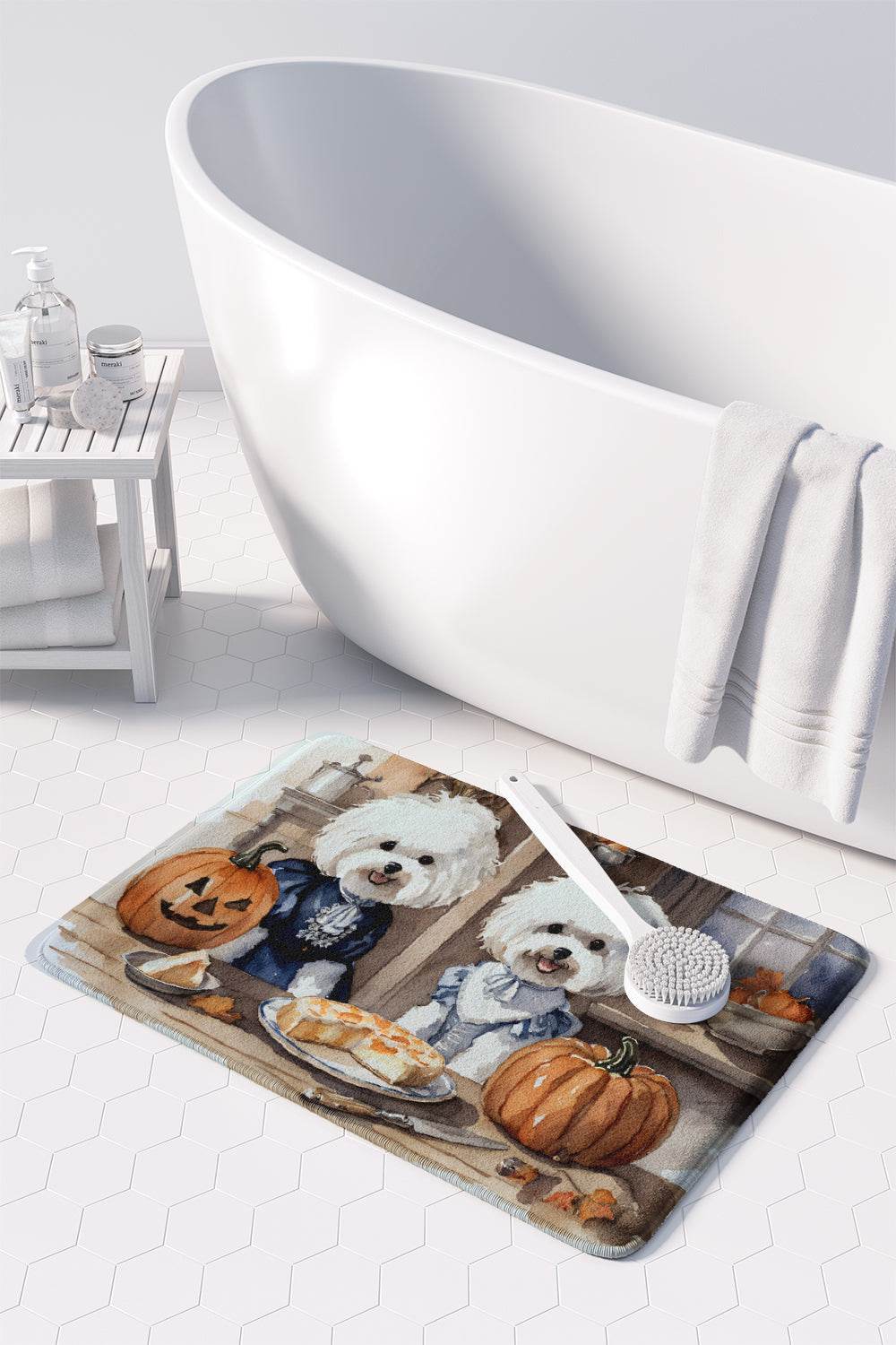 Bichon Frise Fall Kitchen Pumpkins Memory Foam Kitchen Mat - Loft&Timber