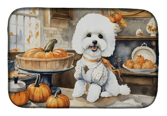 Bichon Frise Fall Kitchen Pumpkins Dish Drying Mat - Loft&Timber