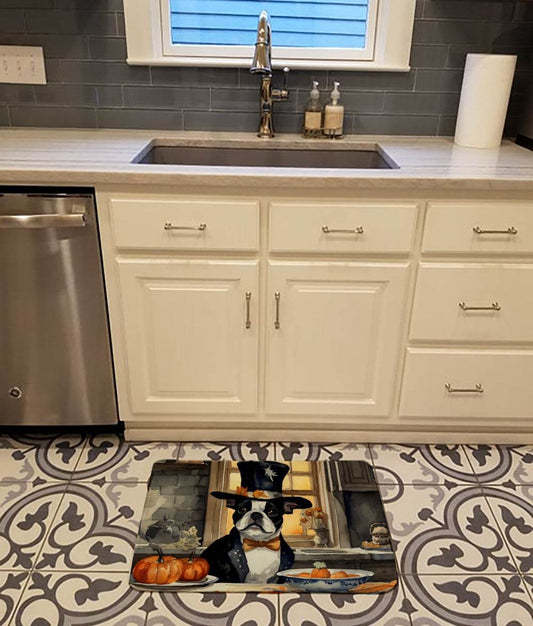 Boston Terrier Fall Kitchen Pumpkins Memory Foam Kitchen Mat - Loft&Timber