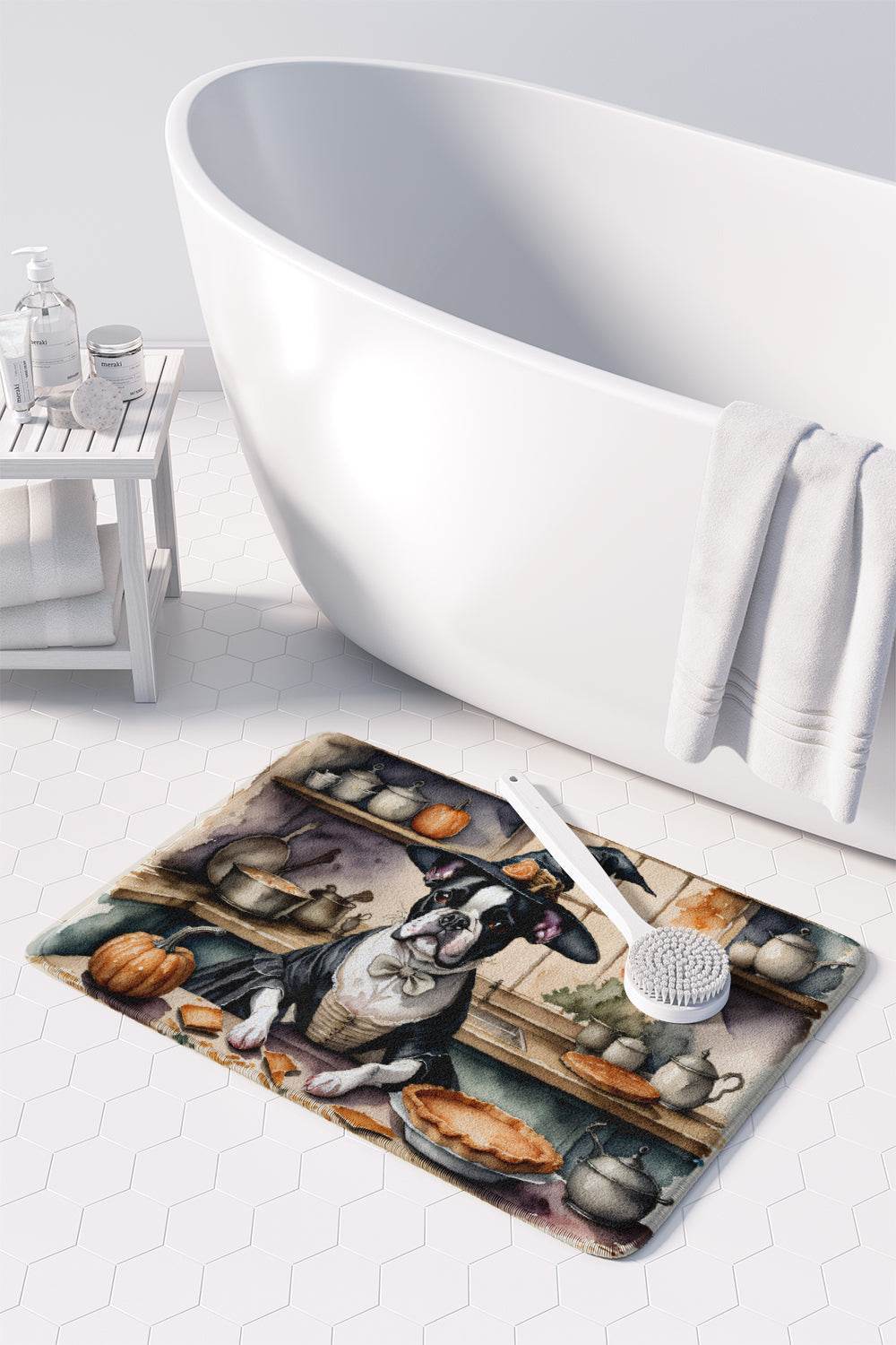 Boston Terrier Fall Kitchen Pumpkins Memory Foam Kitchen Mat - Loft&Timber