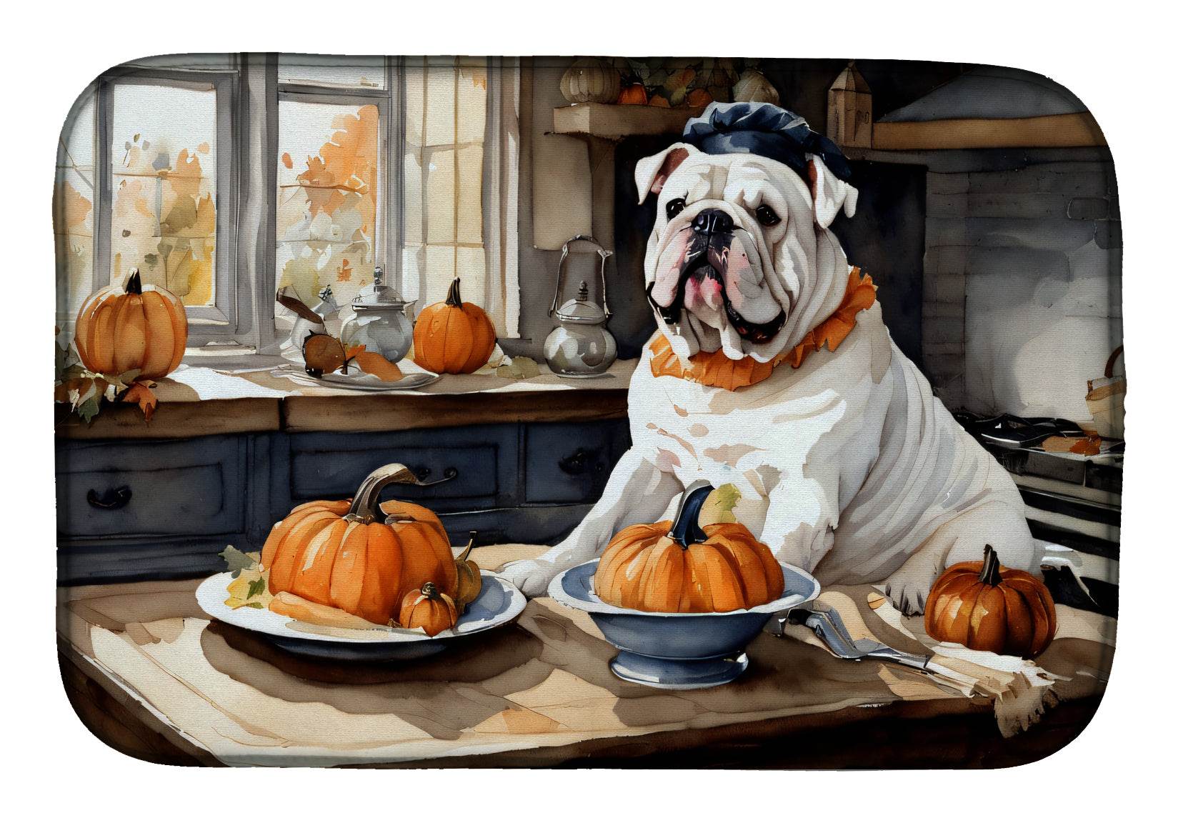 English Bulldog Fall Kitchen Pumpkins Dish Drying Mat - Loft&Timber