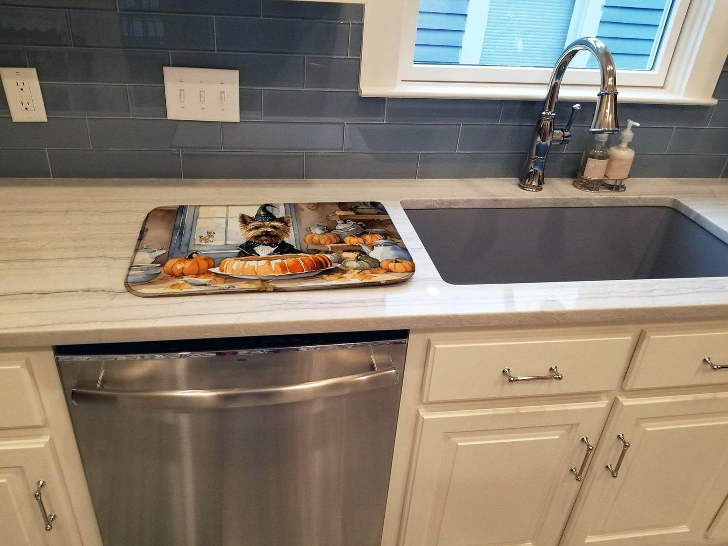 Cairn Terrier Fall Kitchen Pumpkins Dish Drying Mat - Loft&Timber