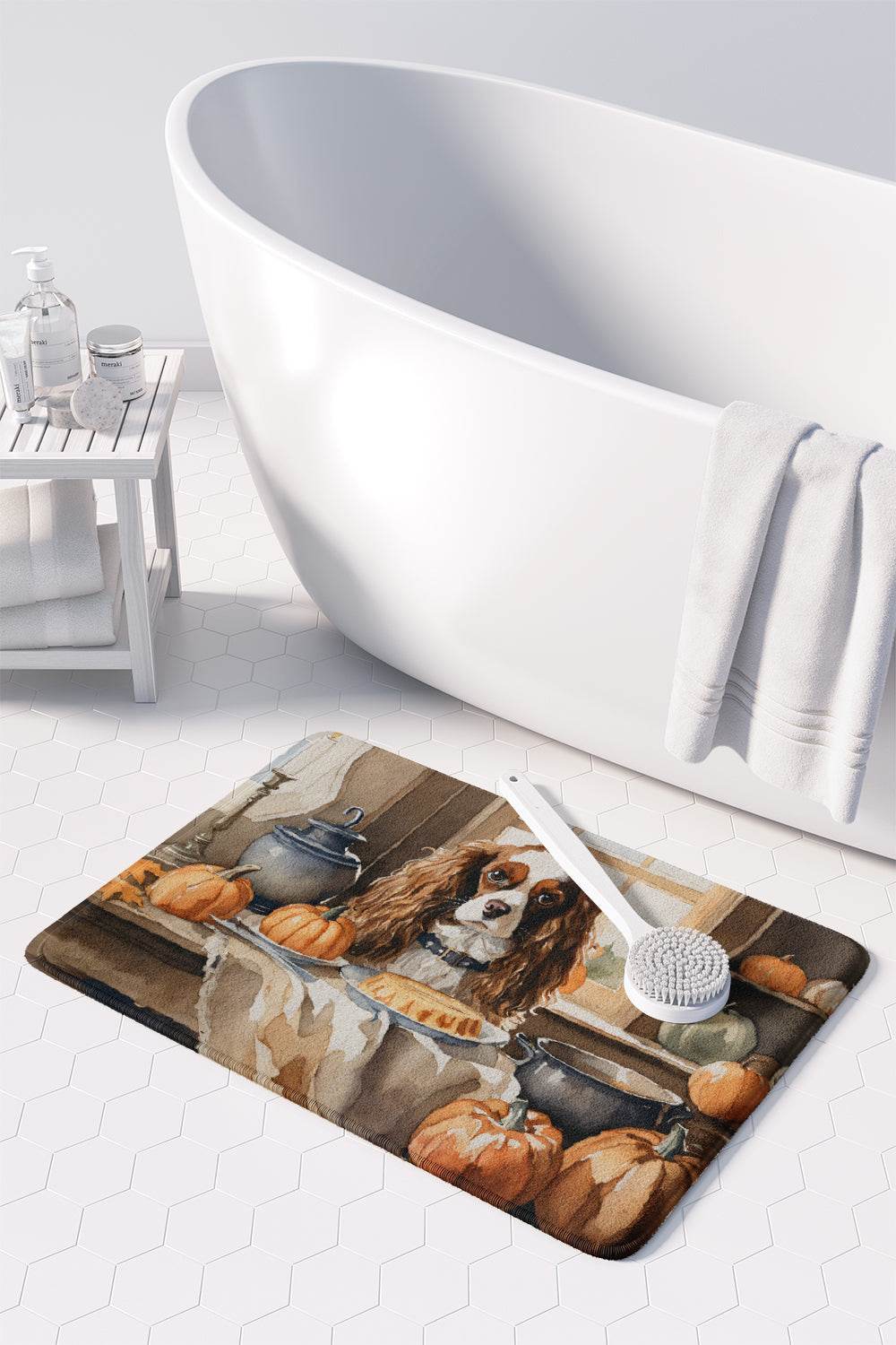 Cavalier Spaniel Fall Kitchen Pumpkins Memory Foam Kitchen Mat - Loft&Timber