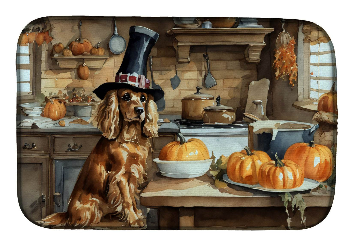 Cocker Spaniel Fall Kitchen Pumpkins Dish Drying Mat - Loft&Timber