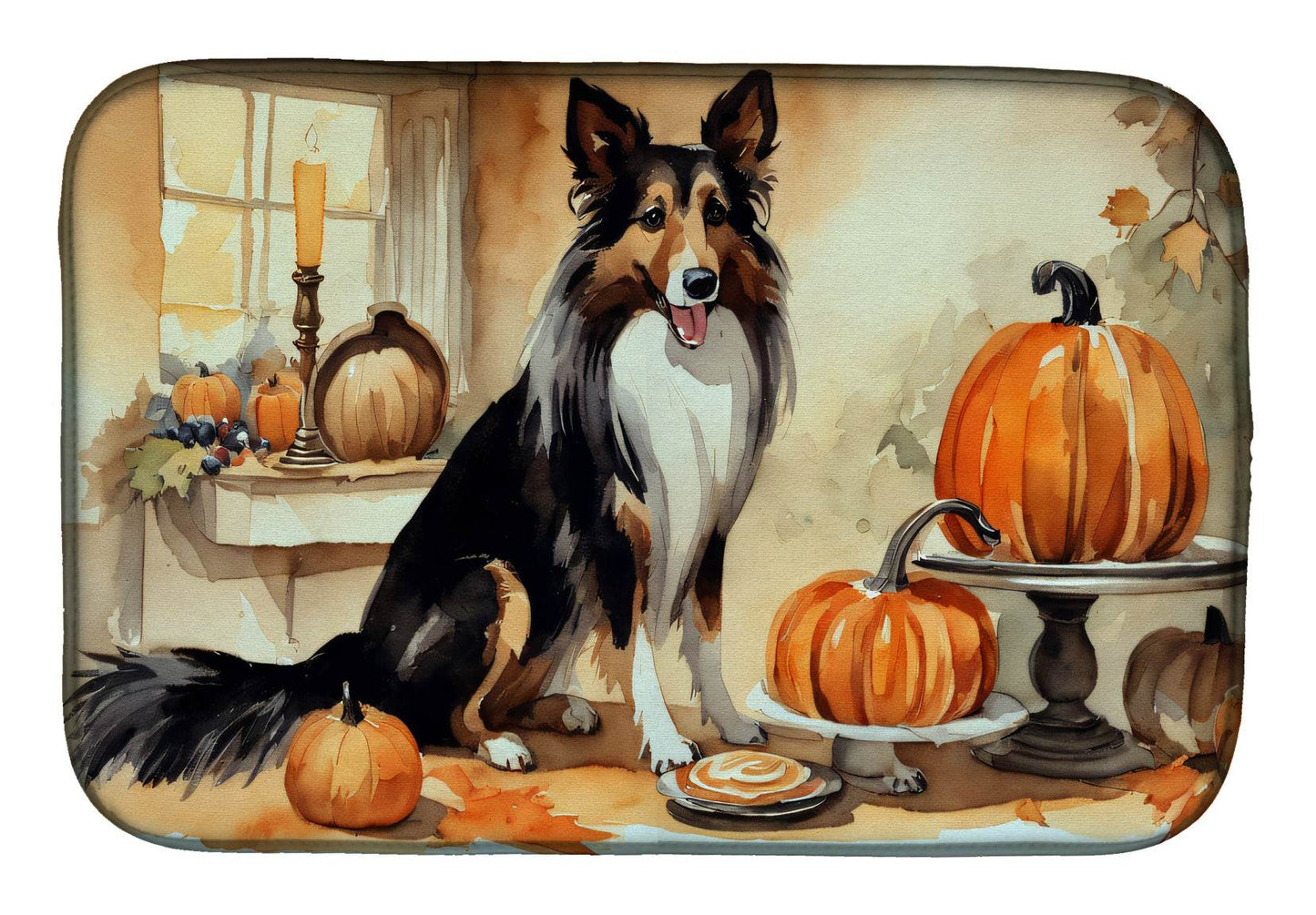 Collie Fall Kitchen Pumpkins Dish Drying Mat - Loft&Timber