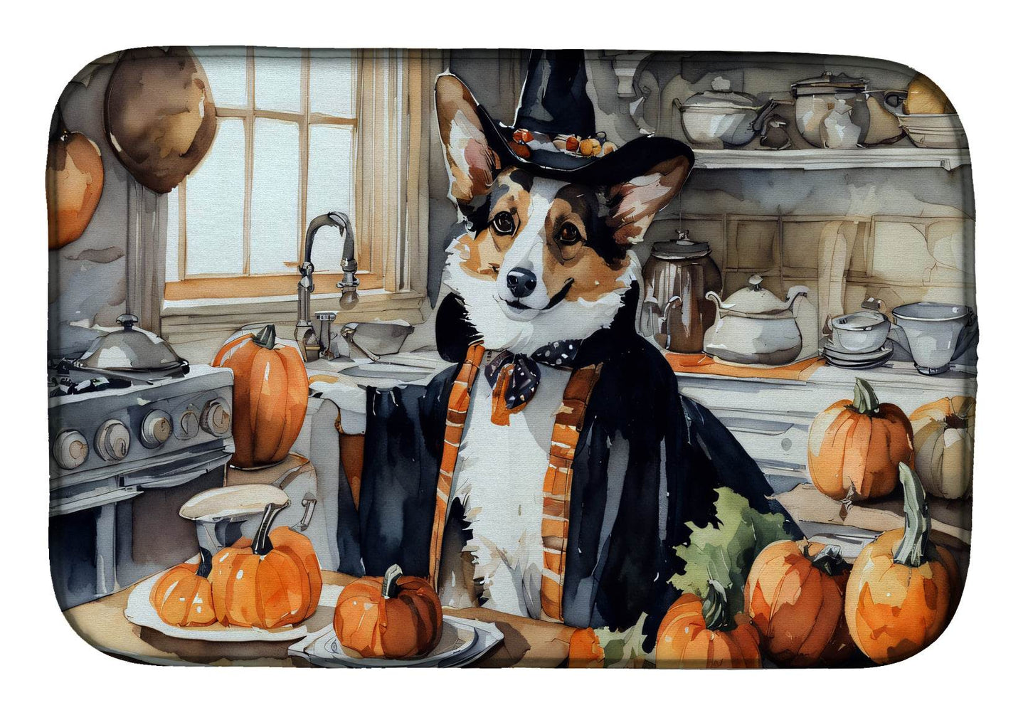 Corgi Fall Kitchen Pumpkins Dish Drying Mat - Loft&Timber