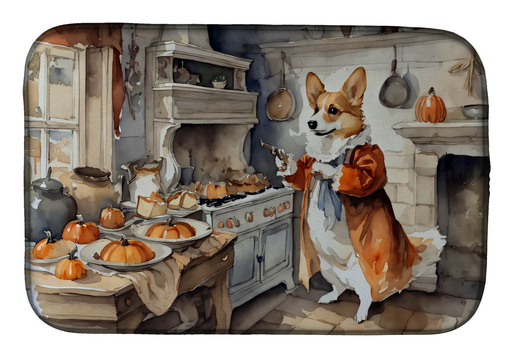 Corgi Fall Kitchen Pumpkins Dish Drying Mat - Loft&Timber