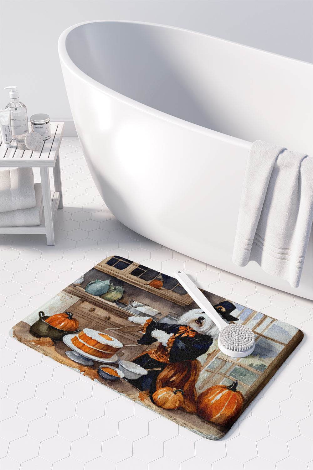 Coton De Tulear Fall Kitchen Pumpkins Memory Foam Kitchen Mat - Loft&Timber