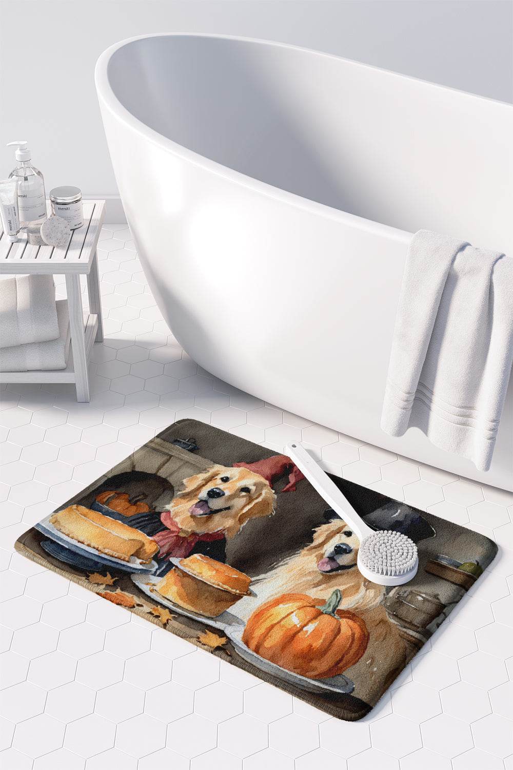 Golden Retriever Fall Kitchen Pumpkins Memory Foam Kitchen Mat - Loft&Timber