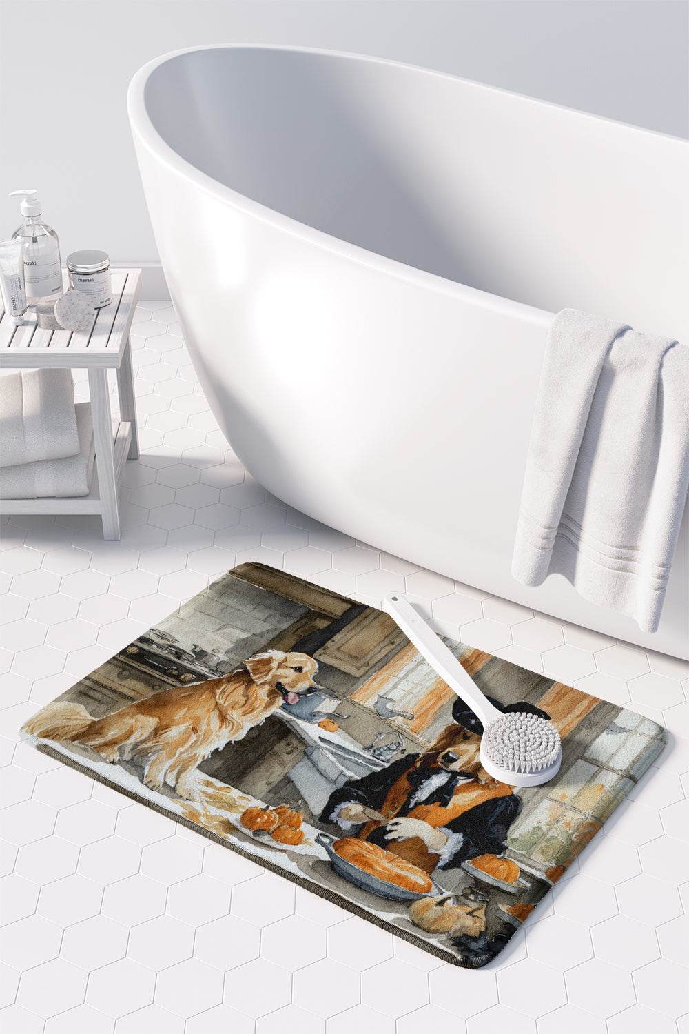 Golden Retriever Fall Kitchen Pumpkins Memory Foam Kitchen Mat - Loft&Timber