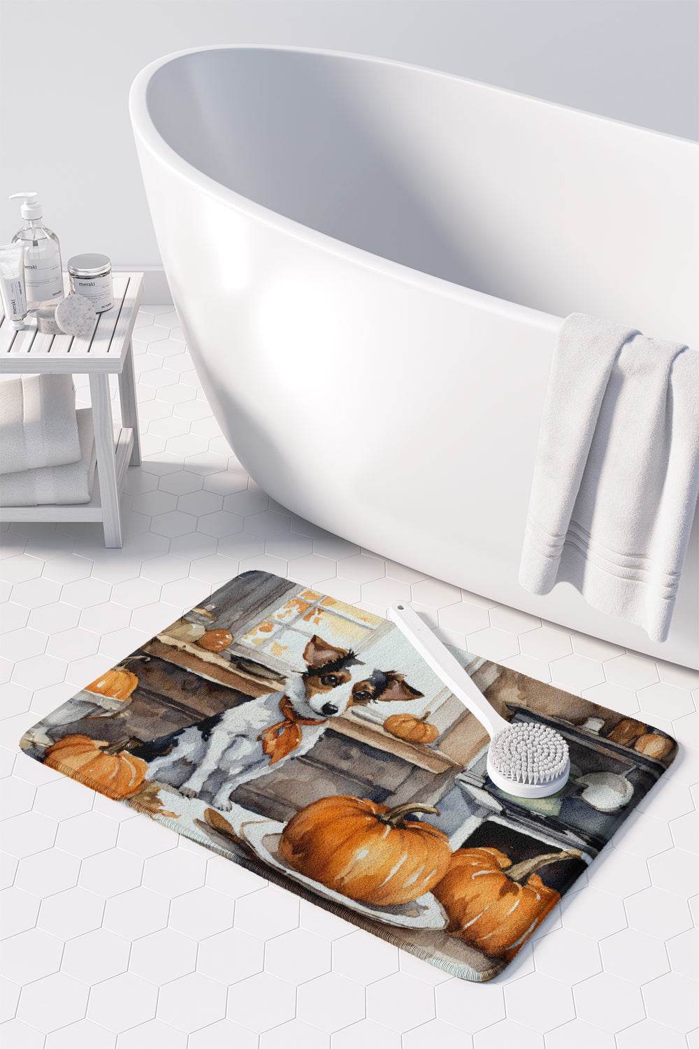 Jack Russell Terrier Fall Kitchen Pumpkins Memory Foam Kitchen Mat - Loft&Timber