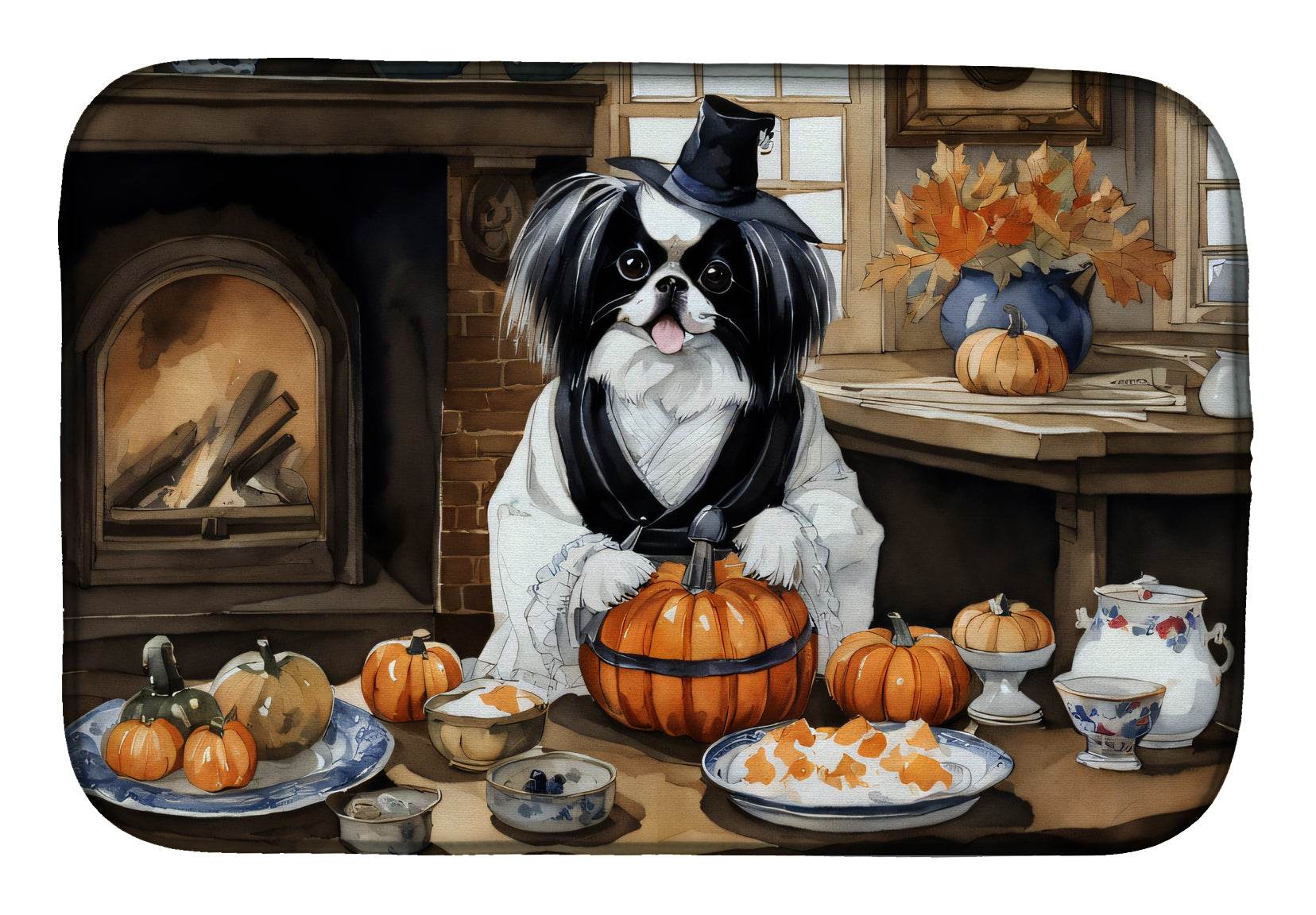Japanese Chin Fall Kitchen Pumpkins Dish Drying Mat - Loft&Timber