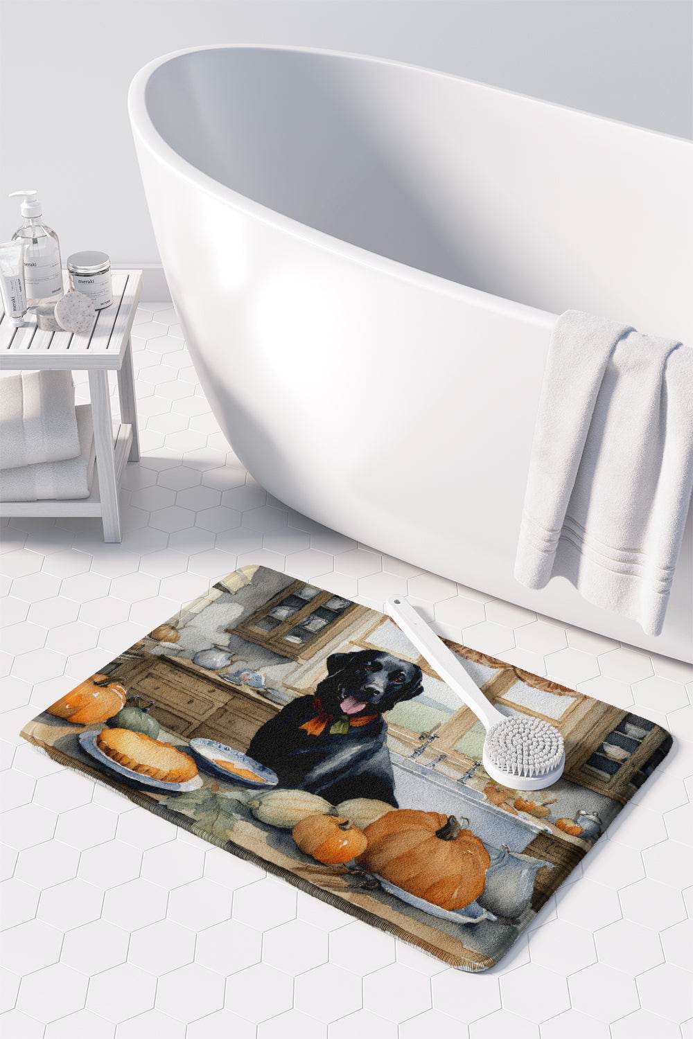 Black Lab Fall Kitchen Pumpkins Memory Foam Kitchen Mat - Loft&Timber