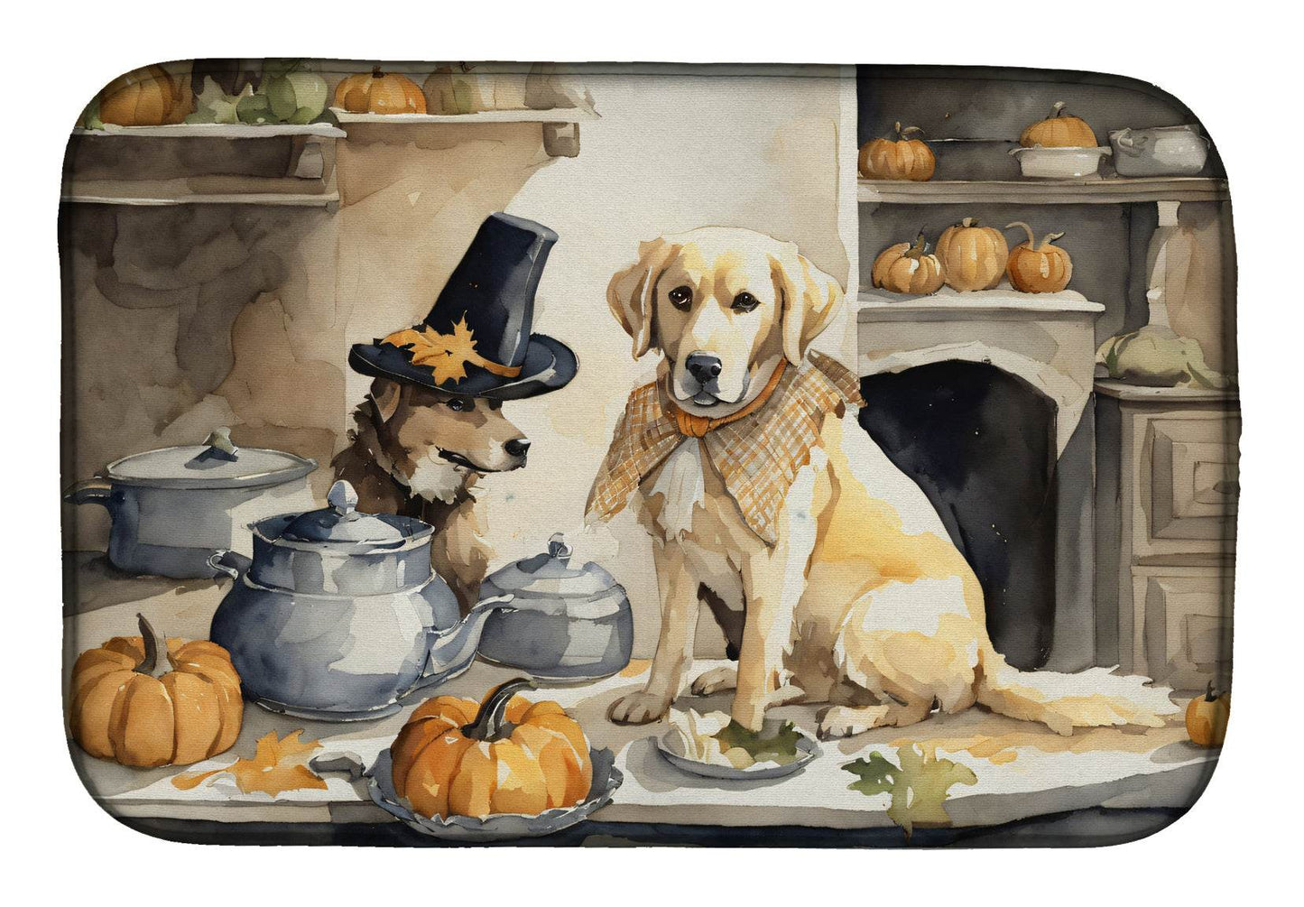 Yellow Lab Fall Kitchen Pumpkins Dish Drying Mat - Loft&Timber