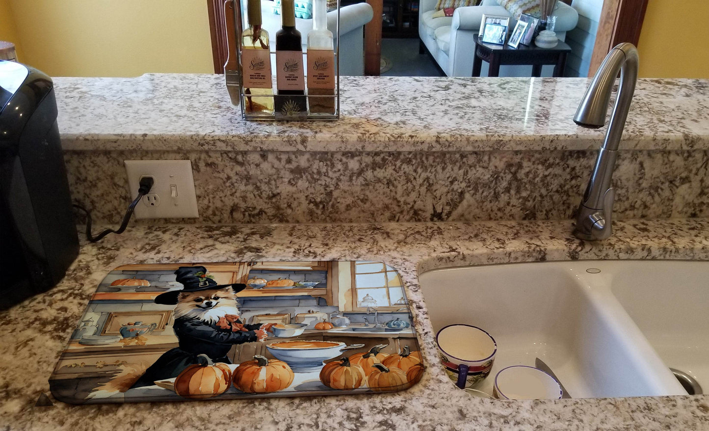 Pomeranian Fall Kitchen Pumpkins Dish Drying Mat - Loft&Timber