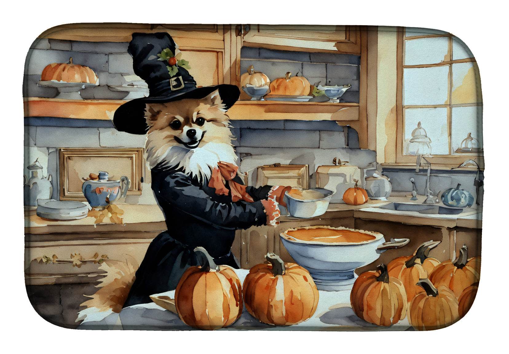 Pomeranian Fall Kitchen Pumpkins Dish Drying Mat - Loft&Timber