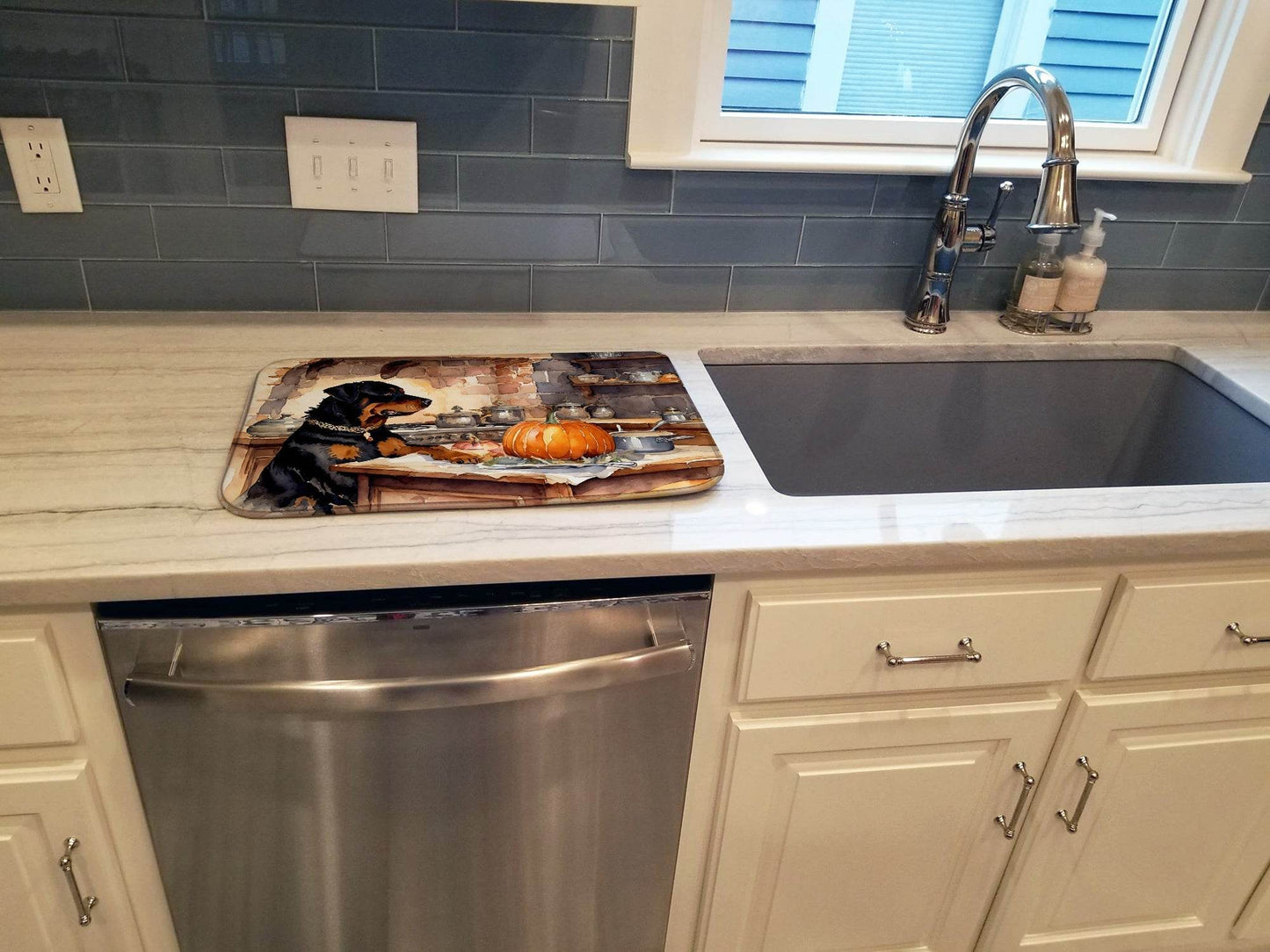 Rottweiler Fall Kitchen Pumpkins Dish Drying Mat - Loft&Timber