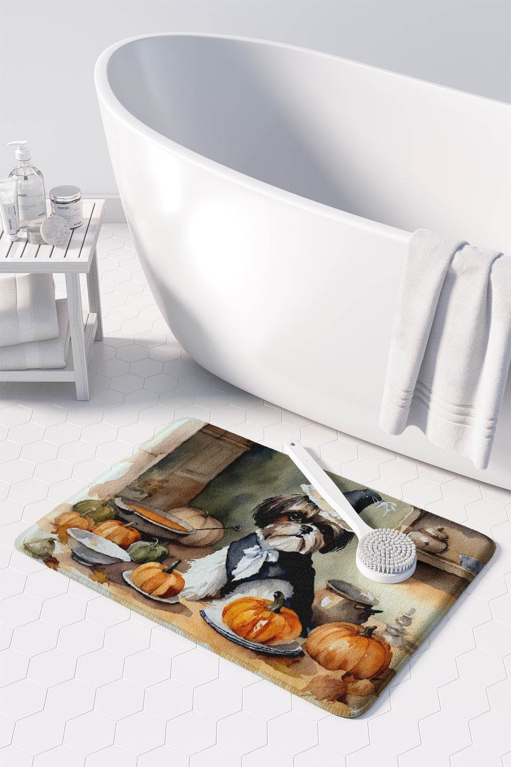 Shih Tzu Fall Kitchen Pumpkins Memory Foam Kitchen Mat - Loft&Timber