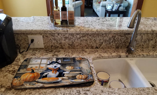 Siberian Husky Fall Kitchen Pumpkins Dish Drying Mat - Loft&Timber