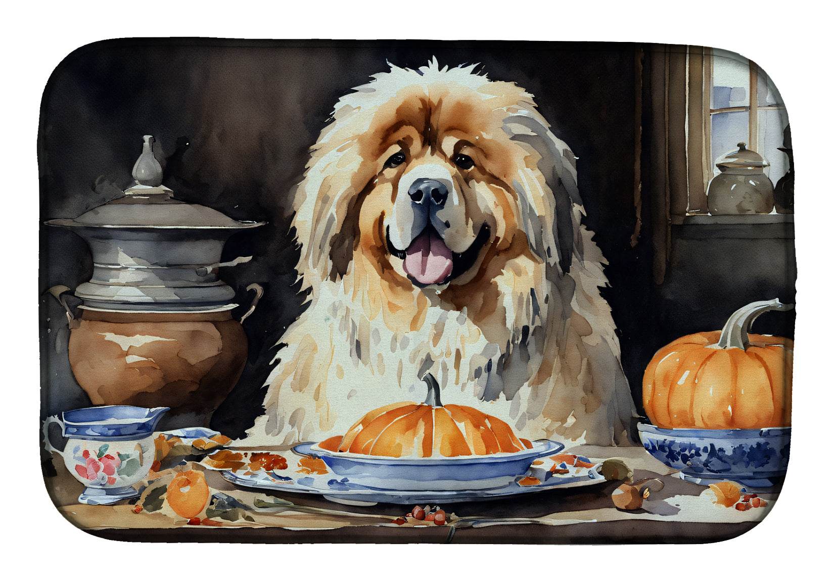 Tibetan Mastiff Fall Kitchen Pumpkins Dish Drying Mat - Loft&Timber