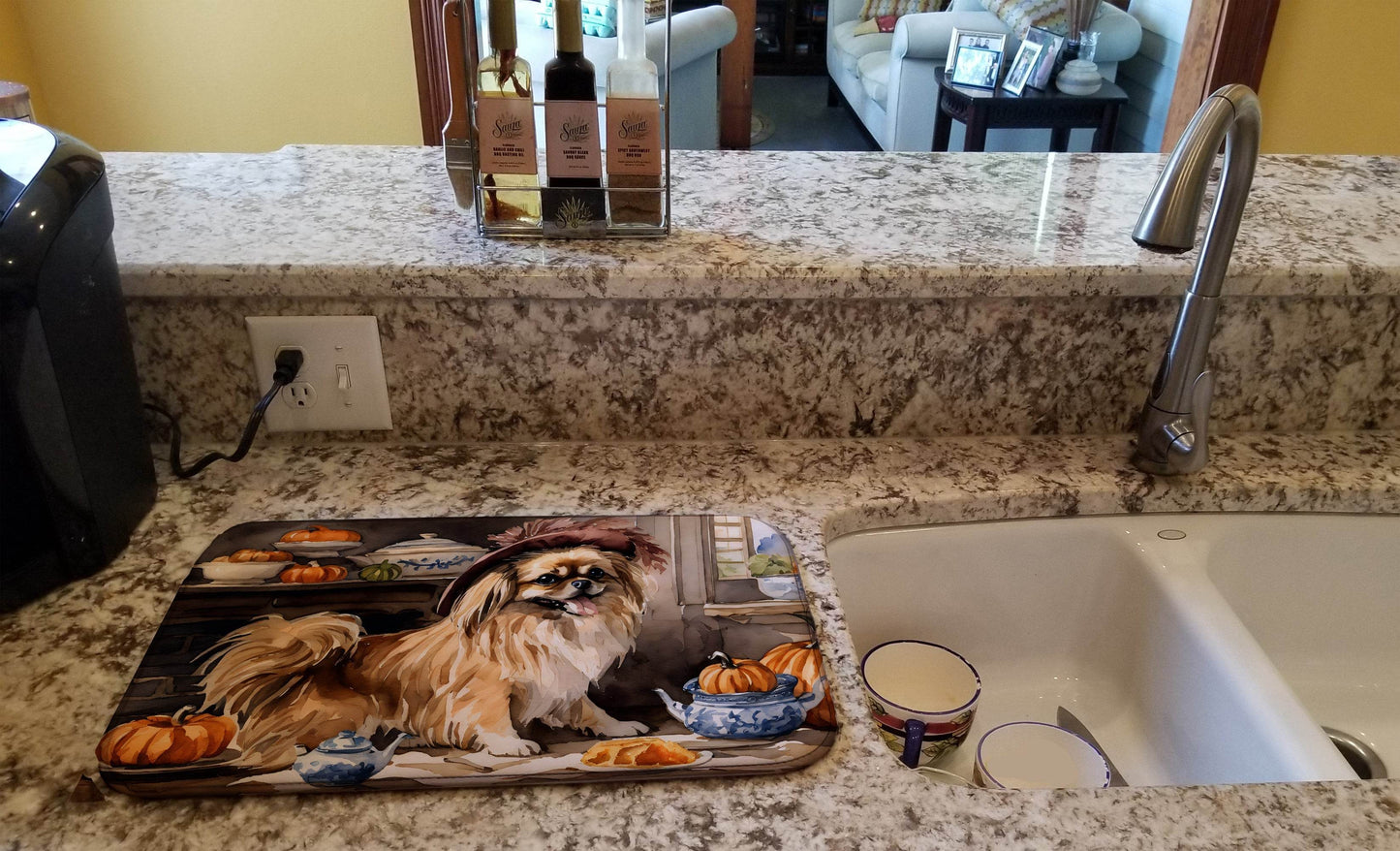 Tibetan Spaniel Fall Kitchen Pumpkins Dish Drying Mat - Loft&Timber