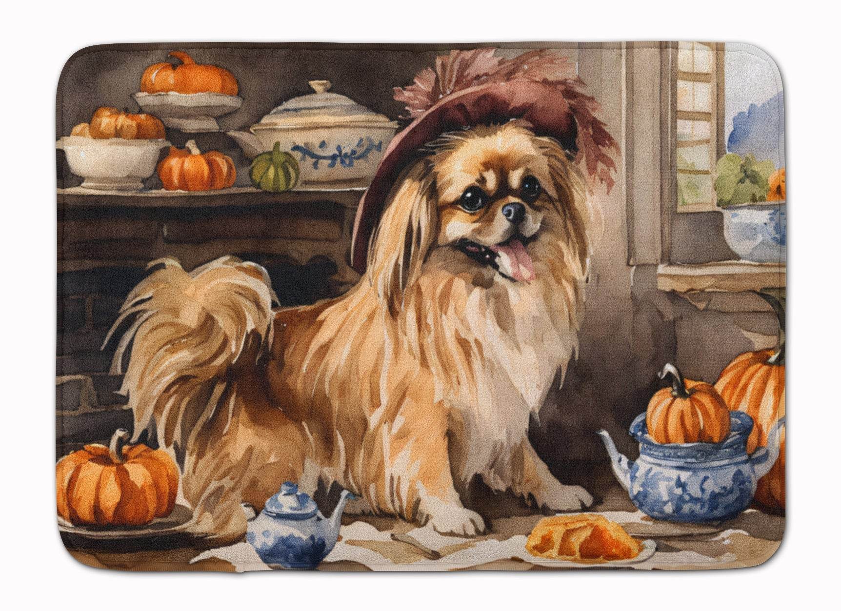 Tibetan Spaniel Fall Kitchen Pumpkins Memory Foam Kitchen Mat - Loft&Timber
