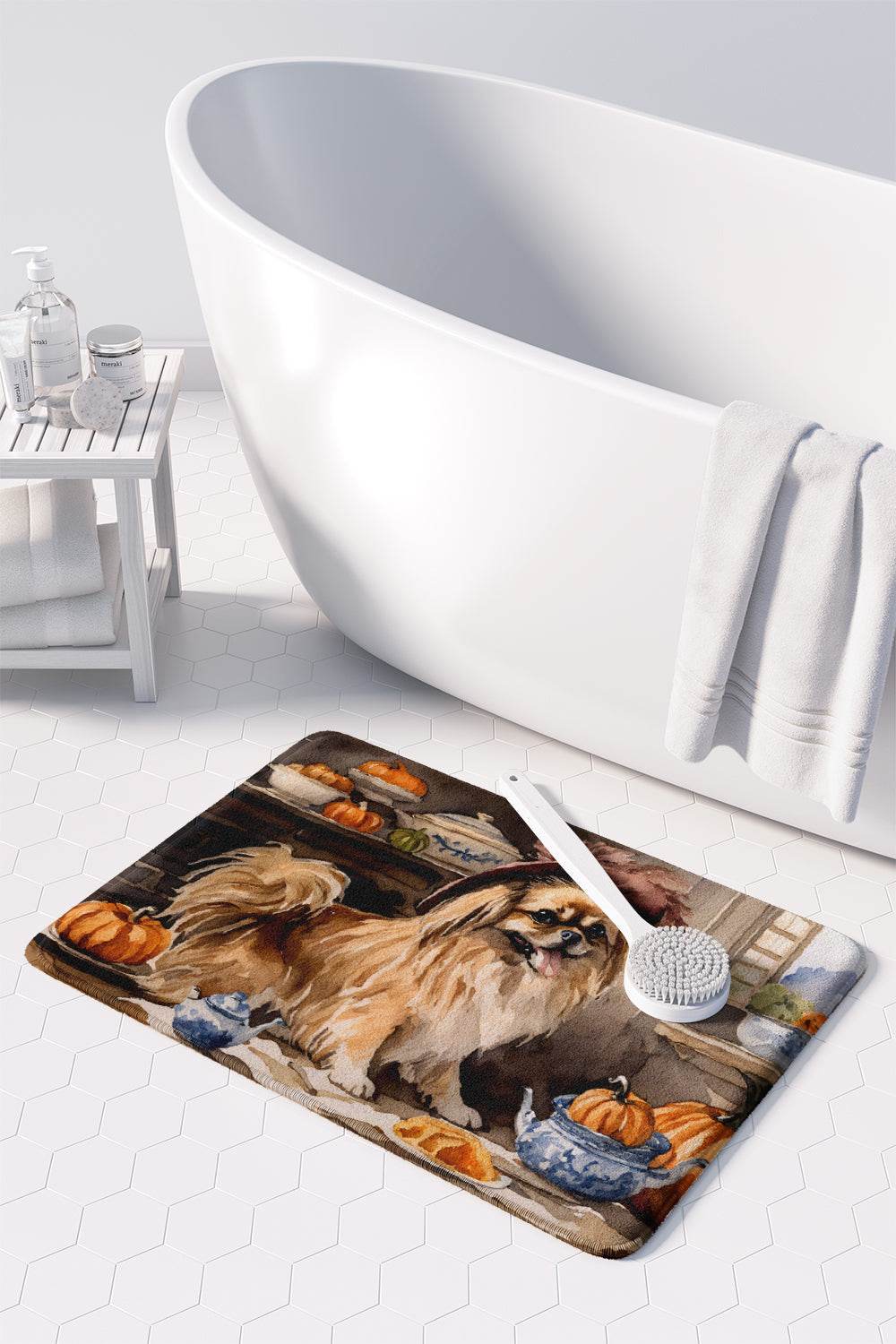 Tibetan Spaniel Fall Kitchen Pumpkins Memory Foam Kitchen Mat - Loft&Timber
