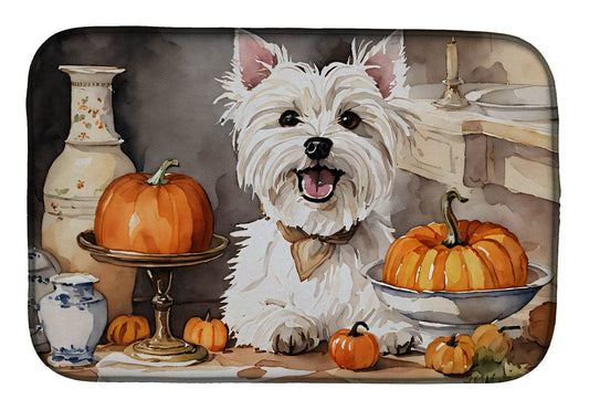 Westie Fall Kitchen Pumpkins Dish Drying Mat - Loft&Timber