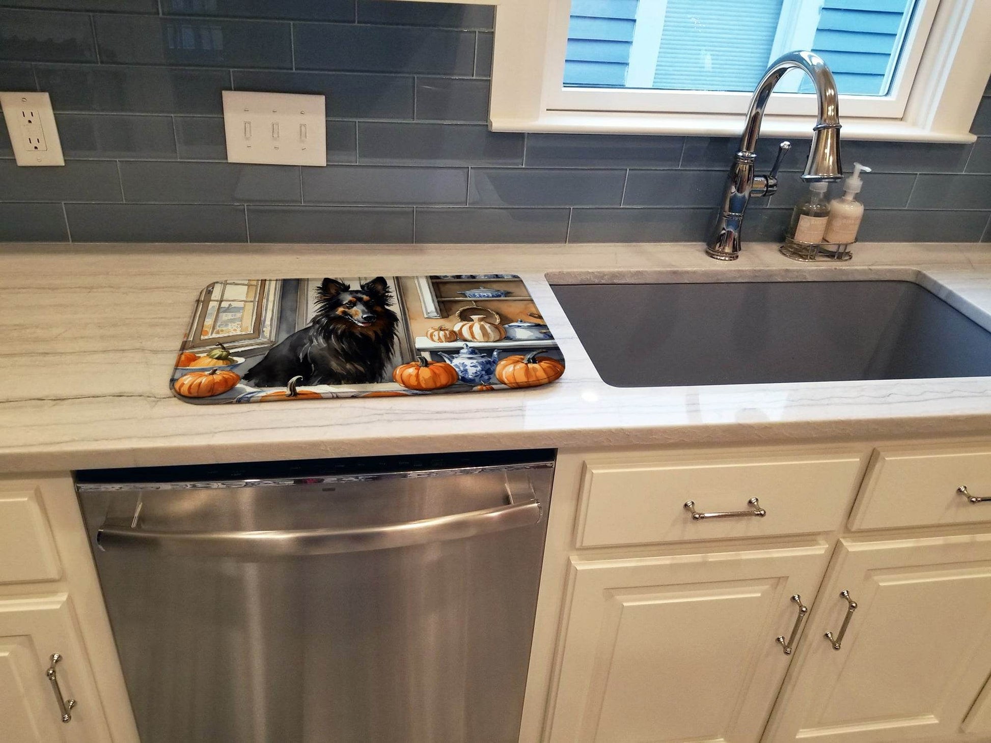 Belgian Sheepdog Fall Kitchen Pumpkins Dish Drying Mat - Loft&Timber