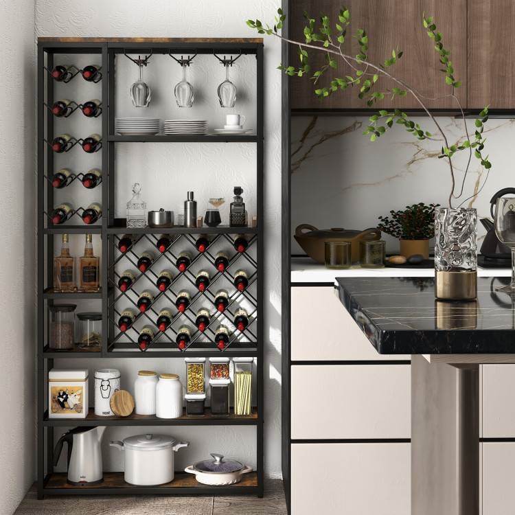 Heavy Duty Industrial Metal Wood 6 Tier Wine Rack Kitchen Storage Shelving Unit - Loft&Timber