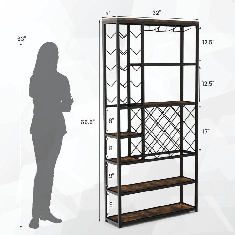 Heavy Duty Industrial Metal Wood 6 Tier Wine Rack Kitchen Storage Shelving Unit - Loft&Timber