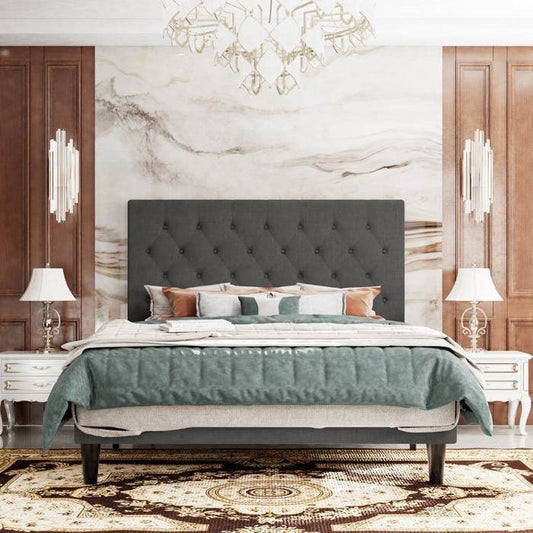 King Size Adjustable Height Grey Linen Tufted Low Profile Platform Bed - Loft&Timber
