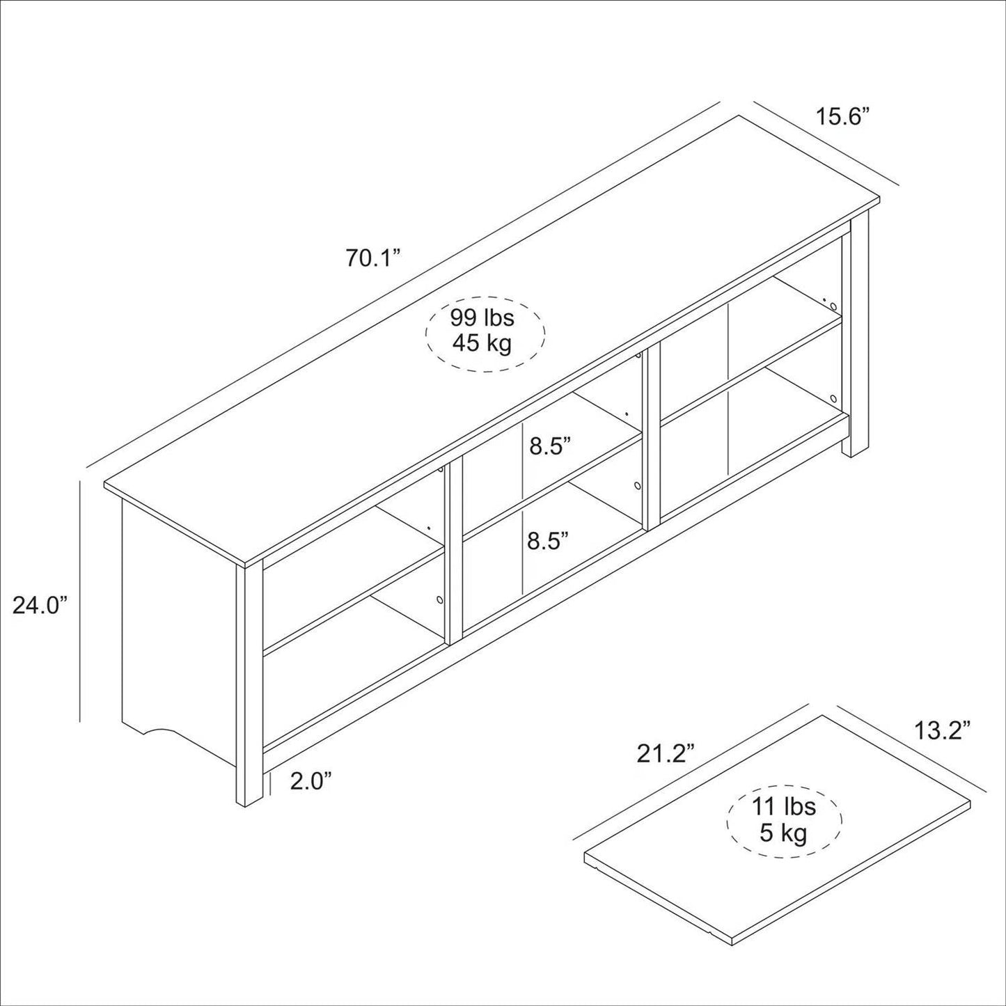 Farmhouse TV Stand in Grey Oak with Brown Wood Finish Top for TVs up to 70-inch - Loft&Timber