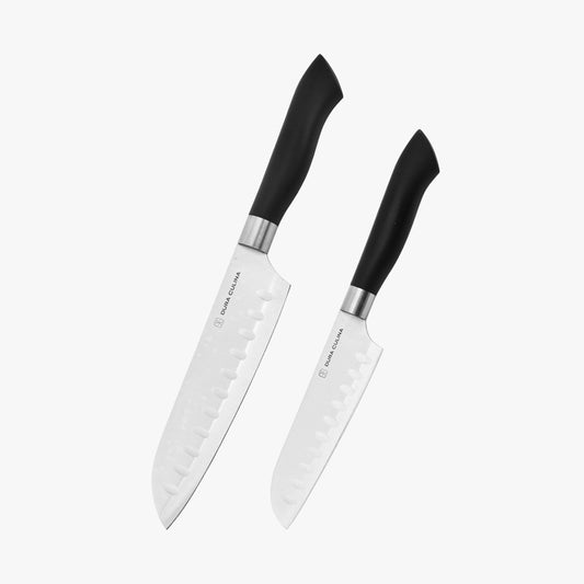 2 Piece Santoku Knife Set with Matching Blade Guards, Black - Loft&Timber