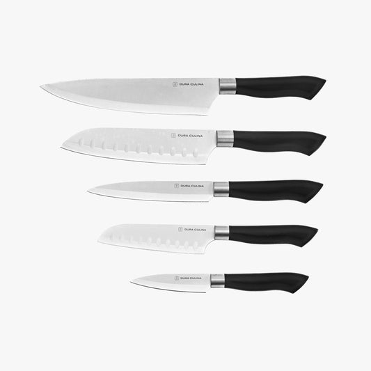 5 Piece Kitchen Knife Set With Matching Blade Guards, Black - Loft&Timber