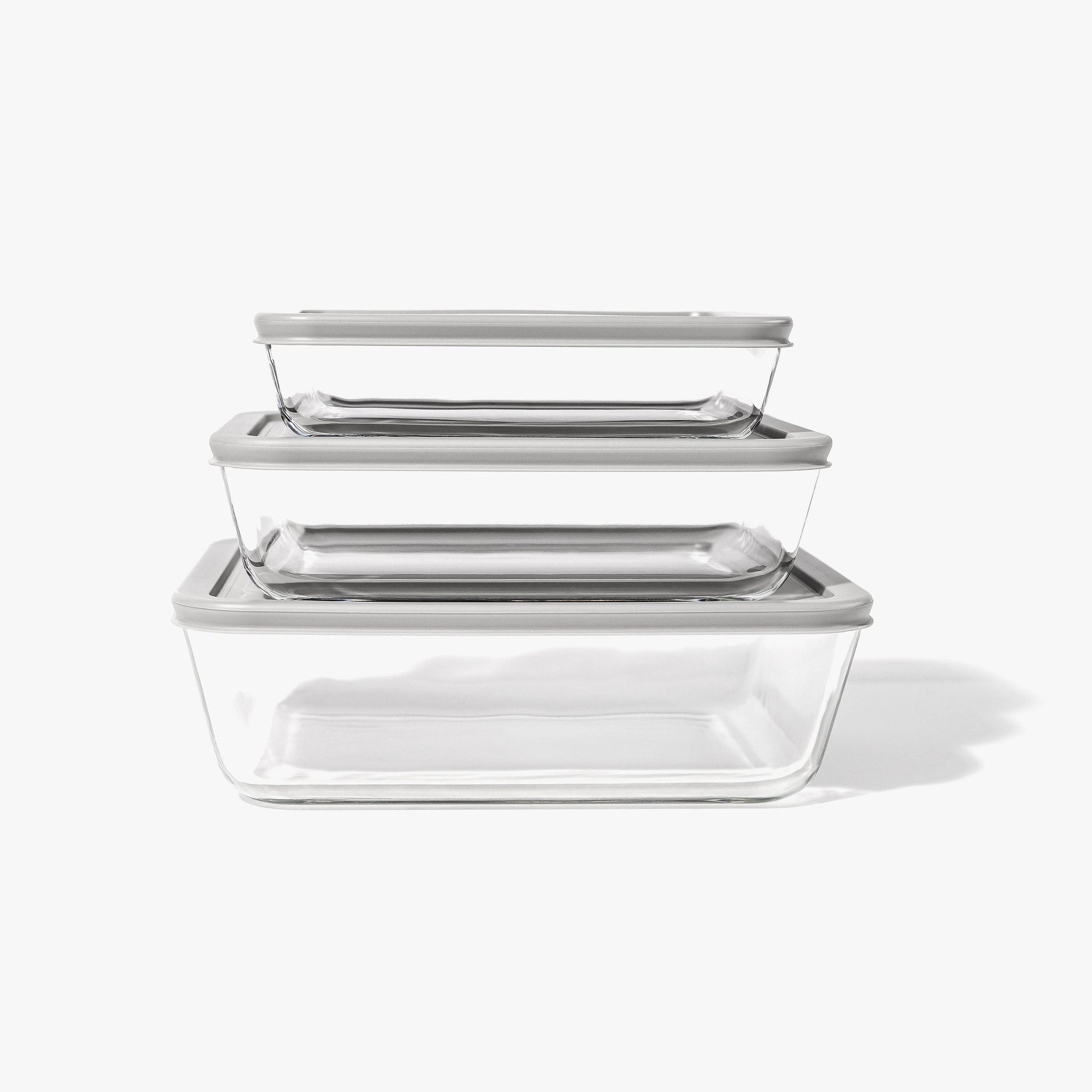 Glass Food Storage Containers - 6 Piece (3 Containers + 3 Lids) Rectangular Nesting Space-Saving Set - Loft&Timber