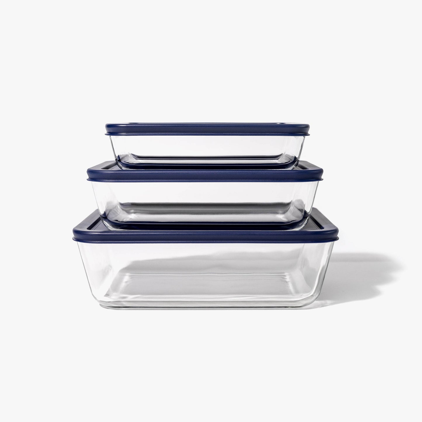 Glass Food Storage Containers - 6 Piece (3 Containers + 3 Lids) Rectangular Nesting Space-Saving Set - Loft&Timber