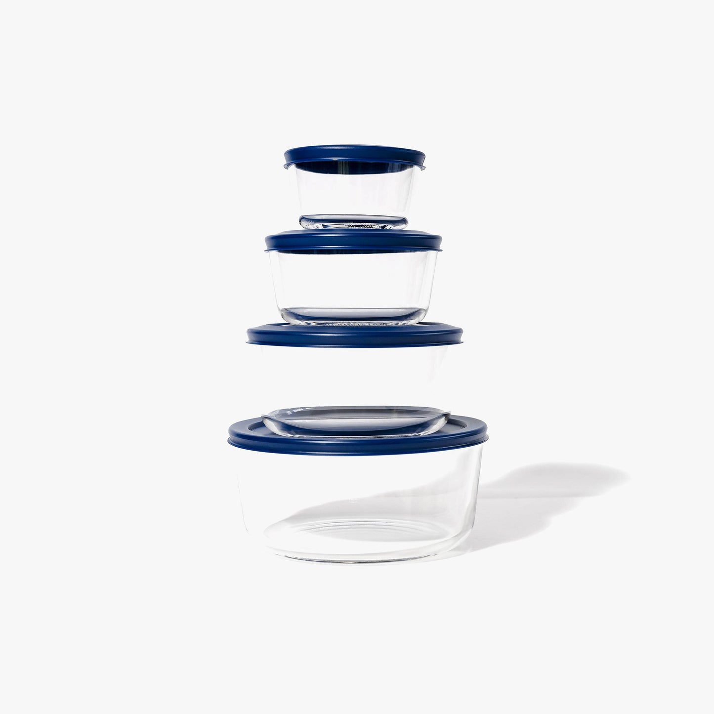 Glass Food Storage Containers - 8 Piece (4 Containers + 4 Lids) Round Nesting Space-Saving Set - Loft&Timber
