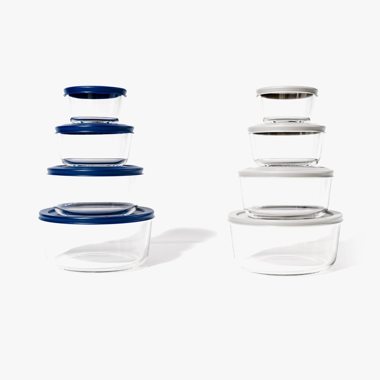 Glass Food Storage Containers - 16 Piece (8 Containers + 8 Lids) Round Nesting Space-Saving Set - Loft&Timber