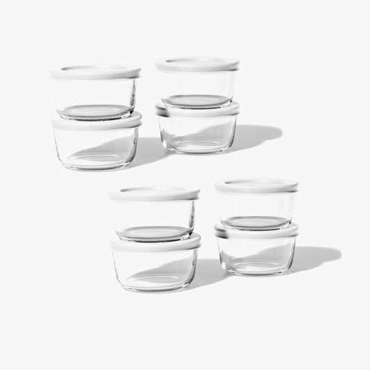 Glass Food Storage Containers - 16 Piece 7oz Set (8 Containers + 8 Lids), White - Loft&Timber