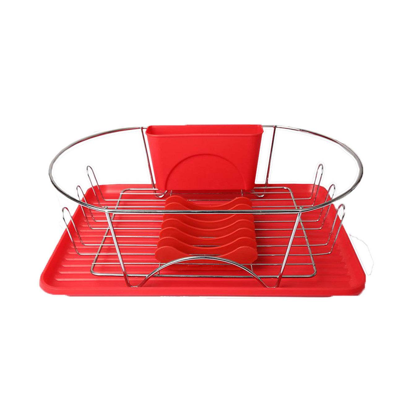 MegaChef 17 Inch Red and Silver Dish Rack with Detachable Utensil holder and a 6 Attachable Plate P - Loft&Timber